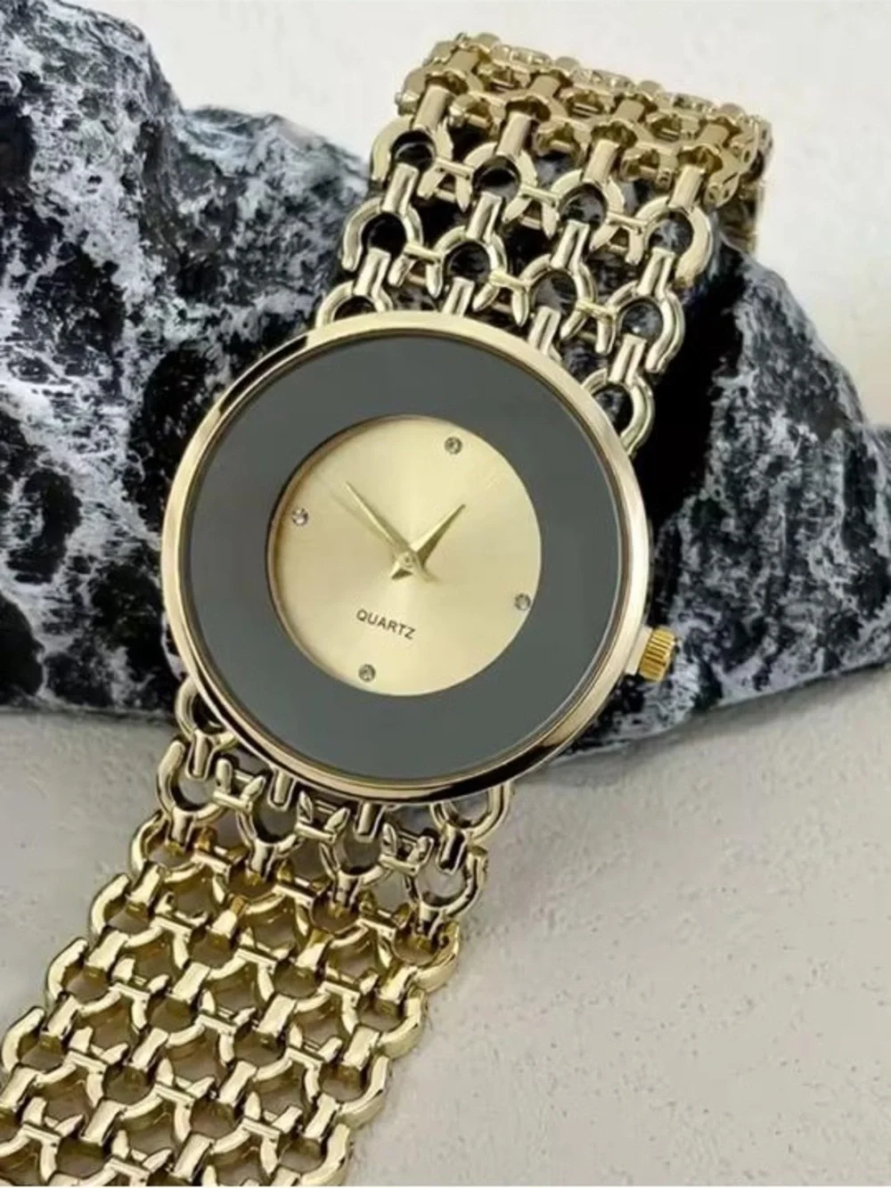Anthropologie Gold and Black Linked Bracelet Watch